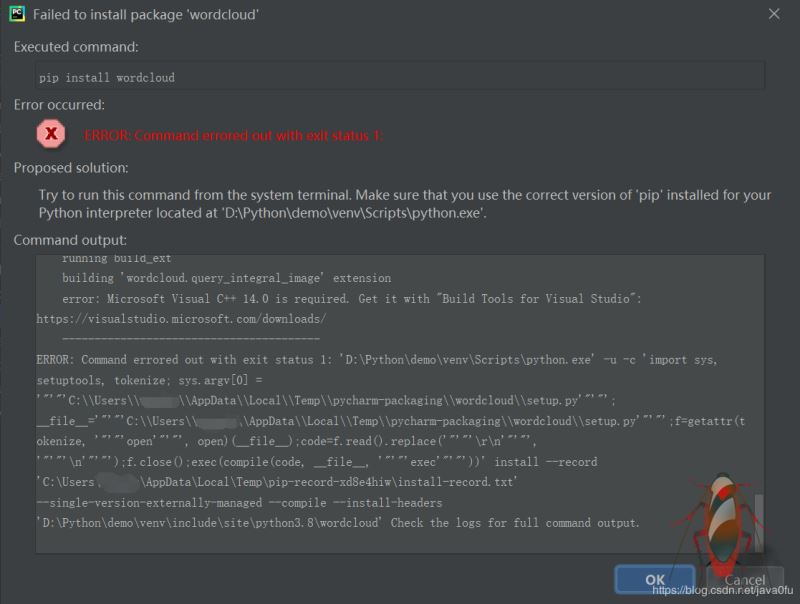 Pycharm中安裝wordcloud等庫失敗問題及終端通過pip安裝的Python庫如何添加到Pycharm解釋器中(推薦)