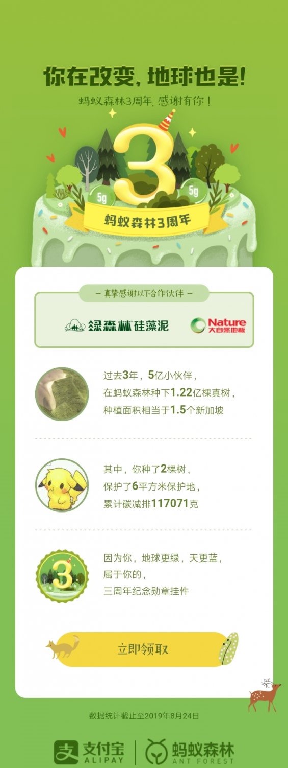 支付寶螞蟻森林3周年勛章掛件怎么獲得 螞蟻森林三周年皮膚領(lǐng)取技巧分享