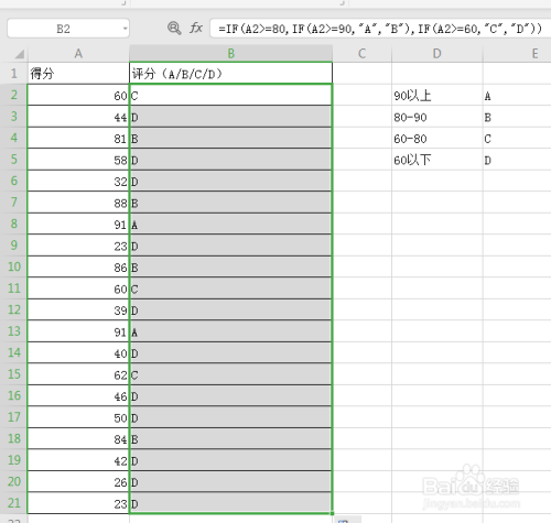 用excel完成分數ABCD評價方法分享