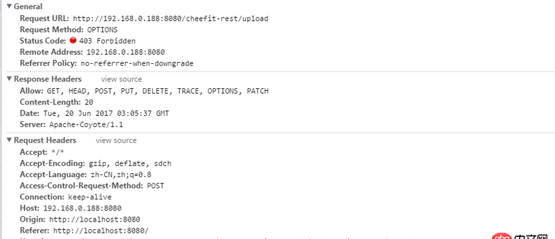 javascript - vue+iview  upload傳參失敗 跨域問題后臺(tái)已經(jīng)解決 仍然報(bào)403，這是怎么回事啊？