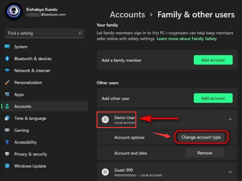 Windows11更改賬戶類型步驟介紹