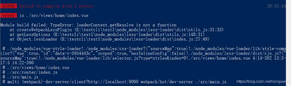 解決vue安裝less報錯Failed to compile with 1 errors的問題