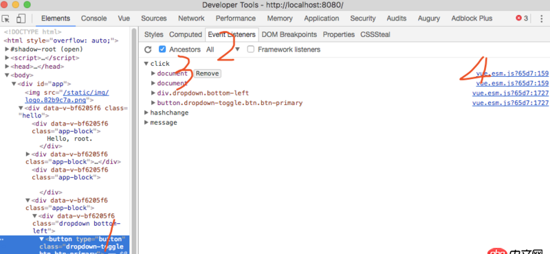 javascript - 如何在瀏覽器如chrome中審查元素時(shí)查看某個(gè)元素綁定的Vue方法？