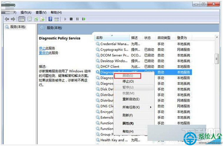 Win7提示診斷策略服務未運行無法診斷檢查網絡怎么辦？