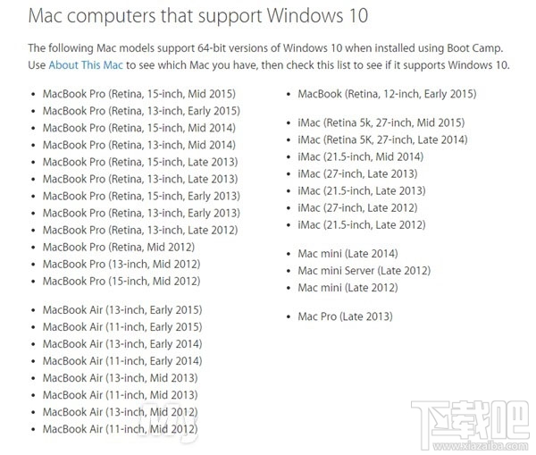 蘋果電腦支持win10嗎？蘋果電腦支持安裝windows 10系統的設備匯總介紹