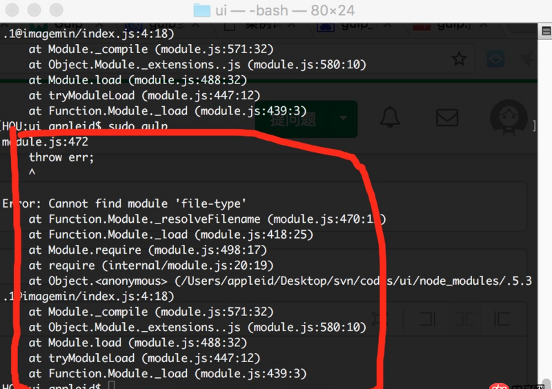 javascript - gulp 安裝完圖片壓縮插件后執行gulp命令后為何報Cannot find module ’file-type’？