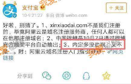 支付寶中國(guó)錦鯉內(nèi)定是真的嗎？信小呆的域名是阿里注冊(cè)的嗎？