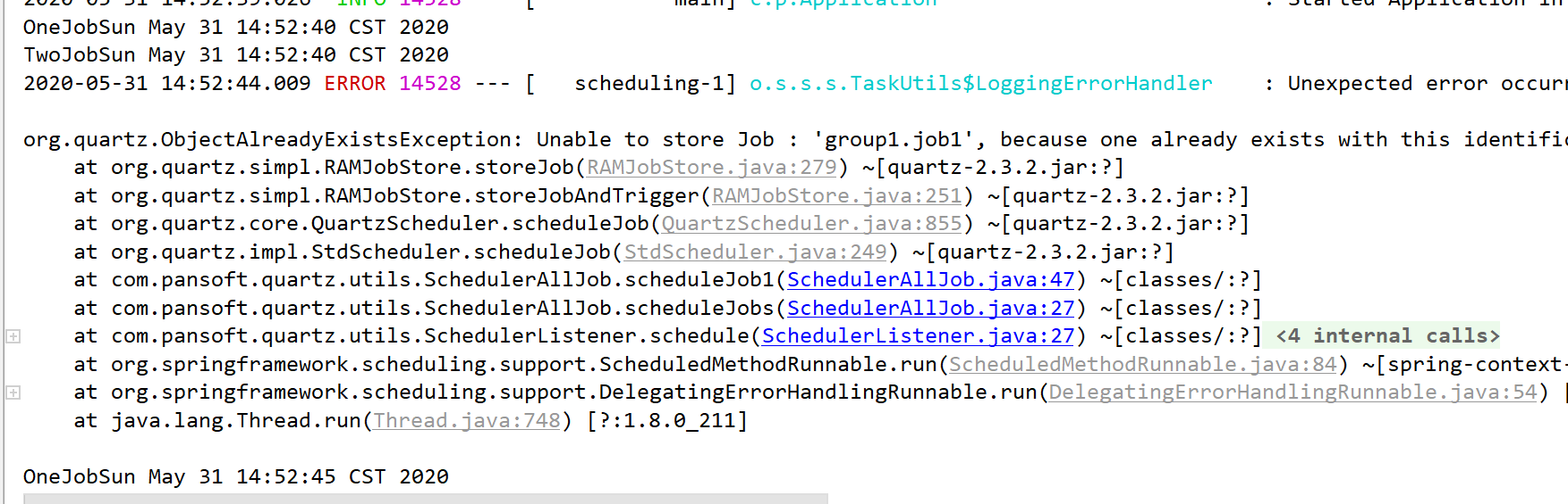 Springboot整合quartz產生錯誤及解決方案