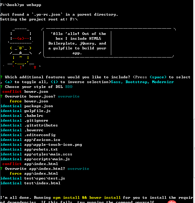 node.js - yo webapp構建項目時報錯了，如圖