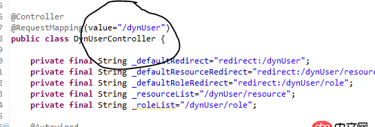 java - 如圖，jsp頁面的form中的action是怎么映射到這個(gè)位置的？為什么不寫dynUser就可以映射到save？