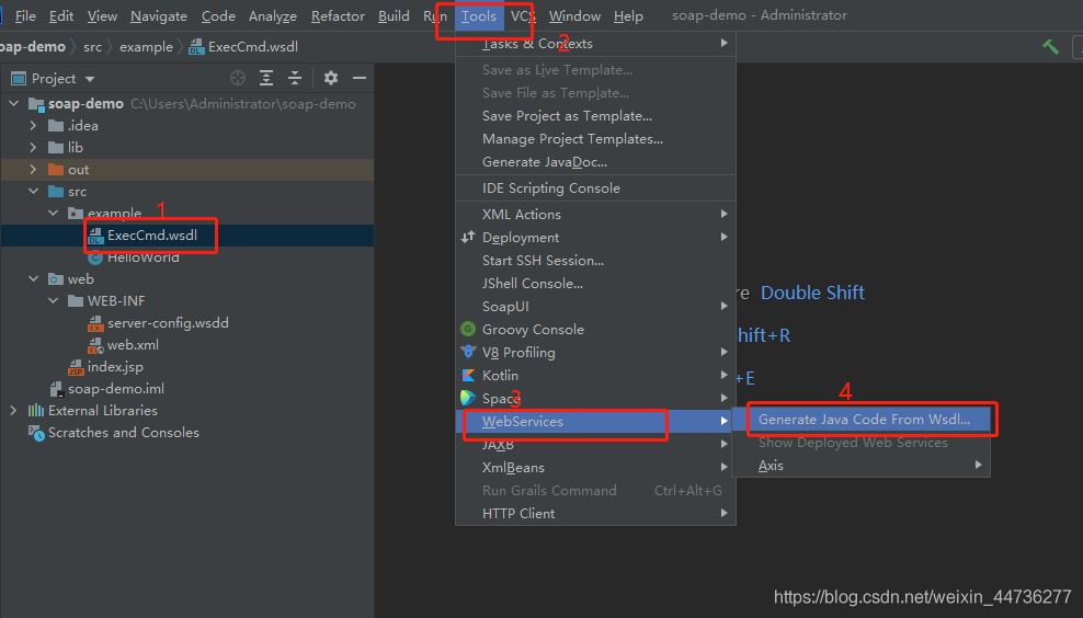 IDEA利用自帶Axis工具和wsdl文件反向生成服務端客戶端代碼圖文詳解