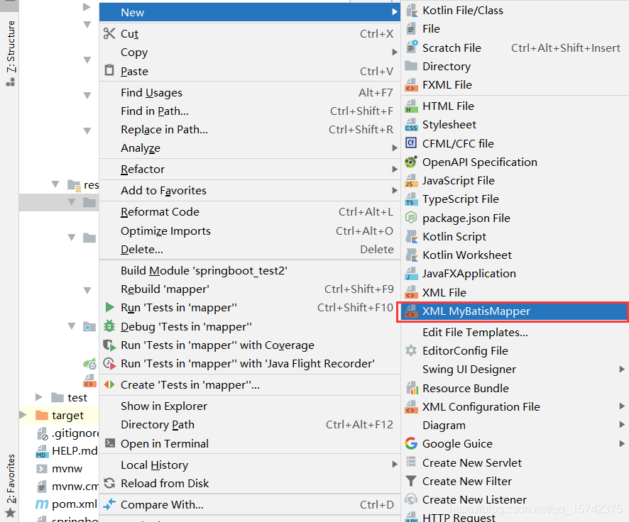 IDEA 項目創建Mapper的xml文件的方法
