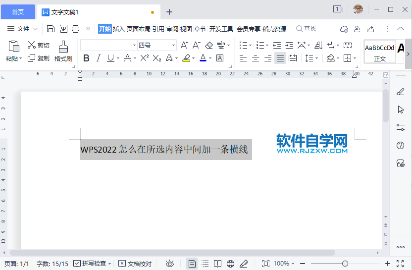 WPS2022怎么在所選內(nèi)容中間加一條橫線