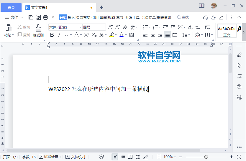 WPS2022怎么在所選內(nèi)容中間加一條橫線