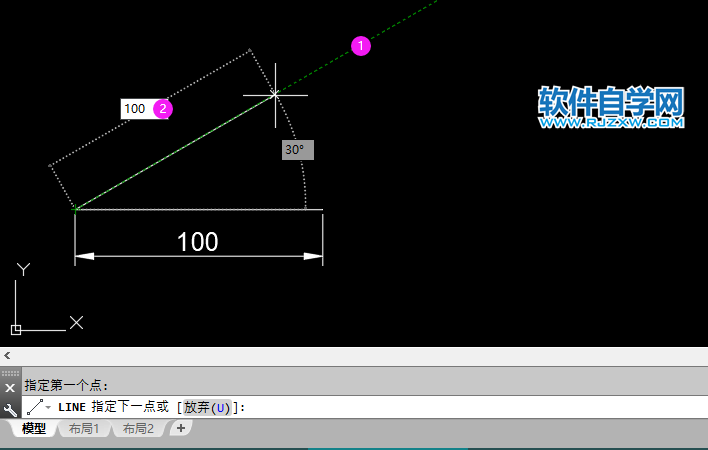 cad畫角度怎么畫30度