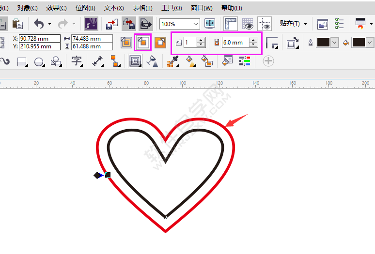 cdr輪廓線怎么向內
