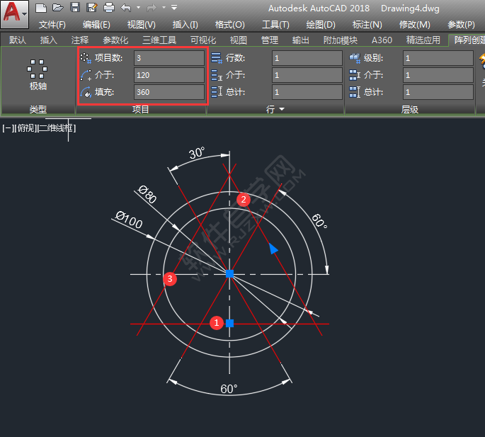通過CAD環形陣列畫圖練習