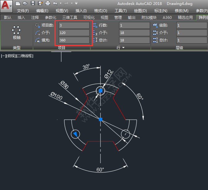 通過CAD環形陣列畫圖練習
