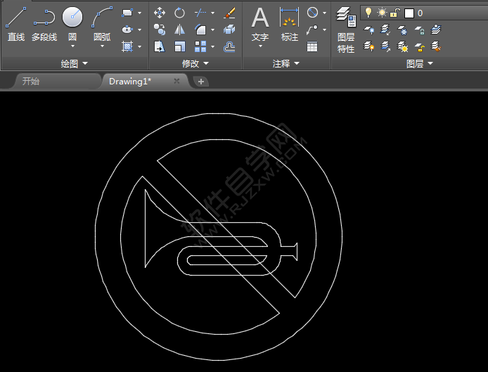 CAD里面怎么畫禁止鳴喇叭圖標(biāo)