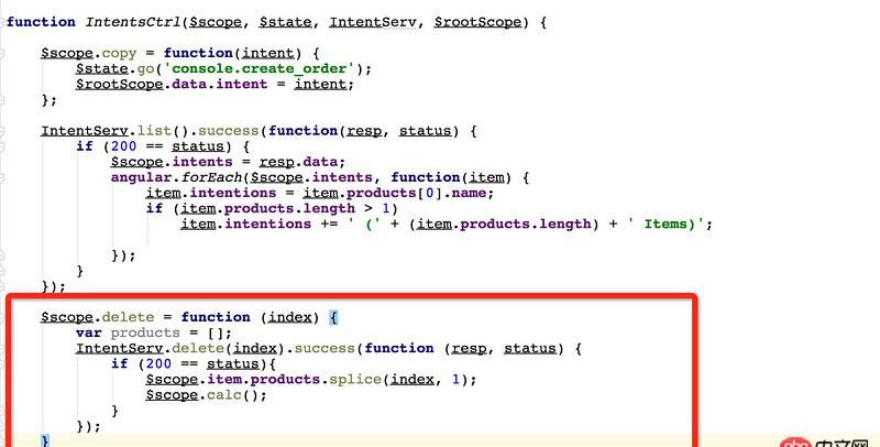 angular.js - 我該怎么寫這個delete函數呢？ 我現在寫成這樣了，但是只能刪除頁面的item，不能把刪除的部分傳給服務器