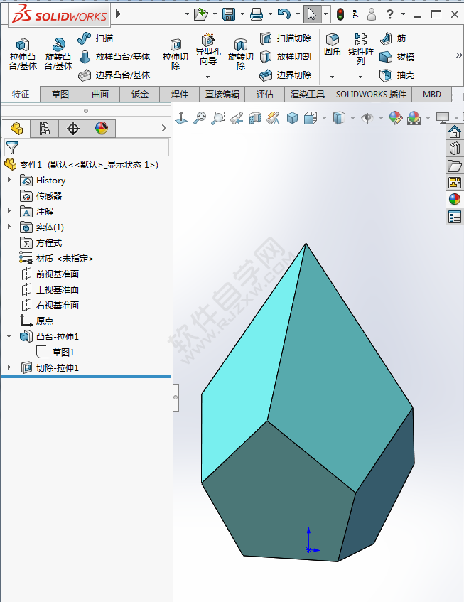 SolidWorks做一個簡單的拉伸、切除練習