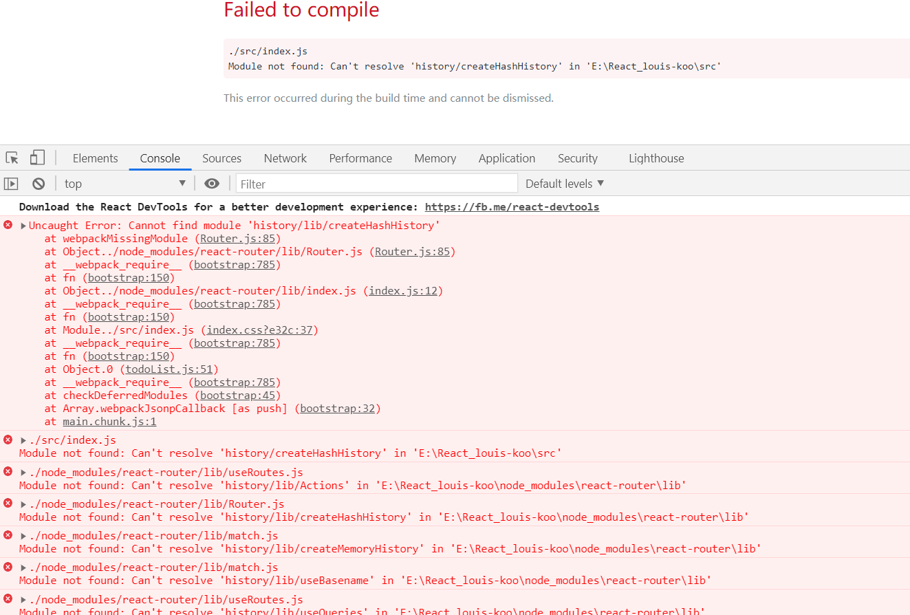 react router install 之后報錯