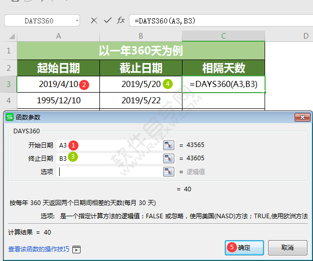 wps中DAYS360函數是什么意思