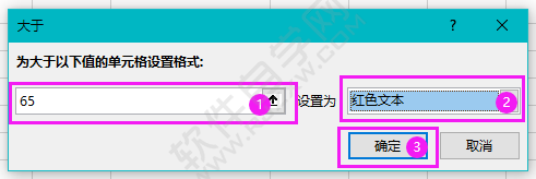 EXCEL怎么設置單元格大于65為紅色文本