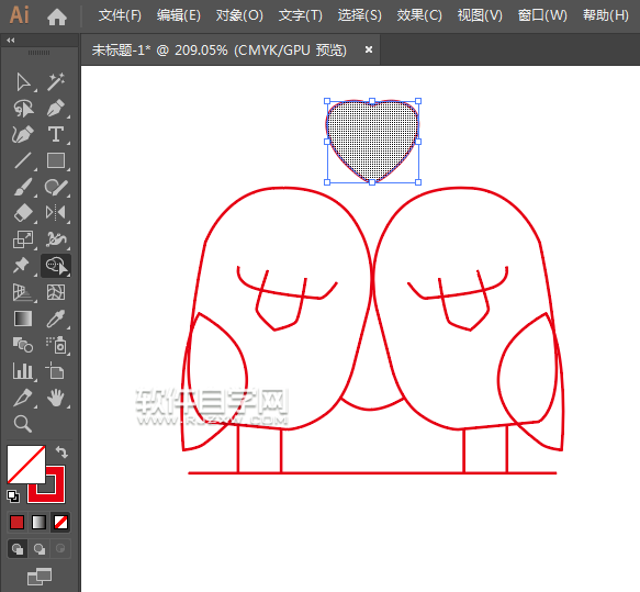 ai怎么畫一對愛心小鳥