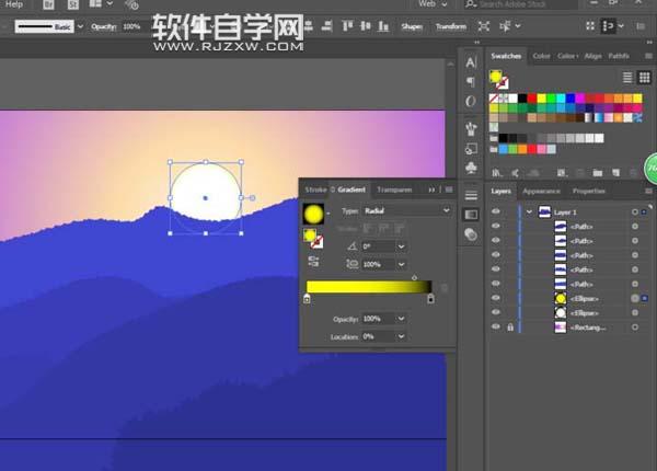 AI怎么設(shè)計(jì)夕陽(yáng)西下的插畫(huà)