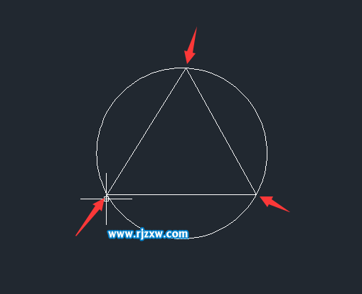 CAD怎么用3點畫圓畫三角形的頂點上