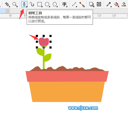 使用CDR鋼筆工具繪制花盆與花朵