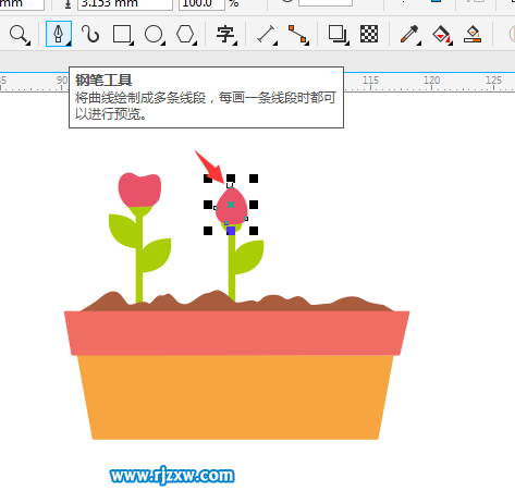 使用CDR鋼筆工具繪制花盆與花朵