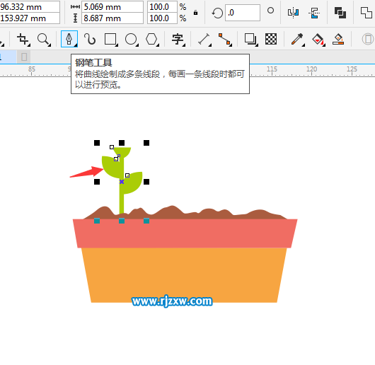 使用CDR鋼筆工具繪制花盆與花朵