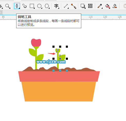 使用CDR鋼筆工具繪制花盆與花朵