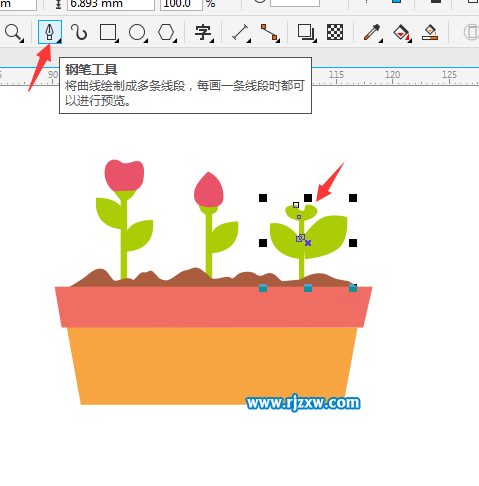 使用CDR鋼筆工具繪制花盆與花朵